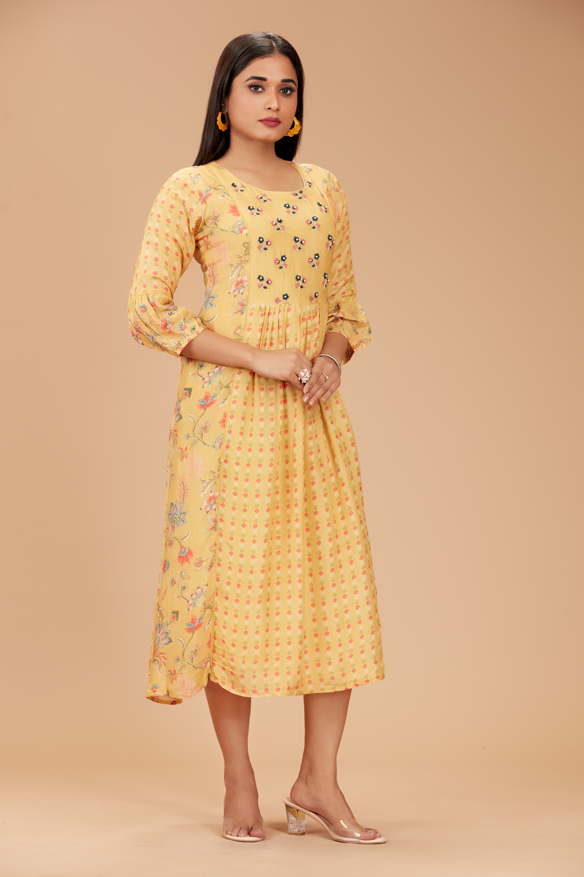 Yellow Printed Flare Dress